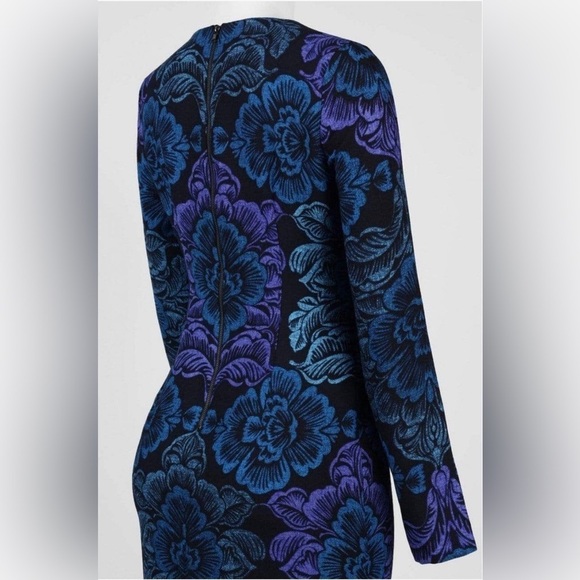 MAGGY LONDON - GSF03M LONG SLEEVE FLORAL PRINT CREPE DRESS BLUE PURPLE SIZE 6 - Picture 2 of 8